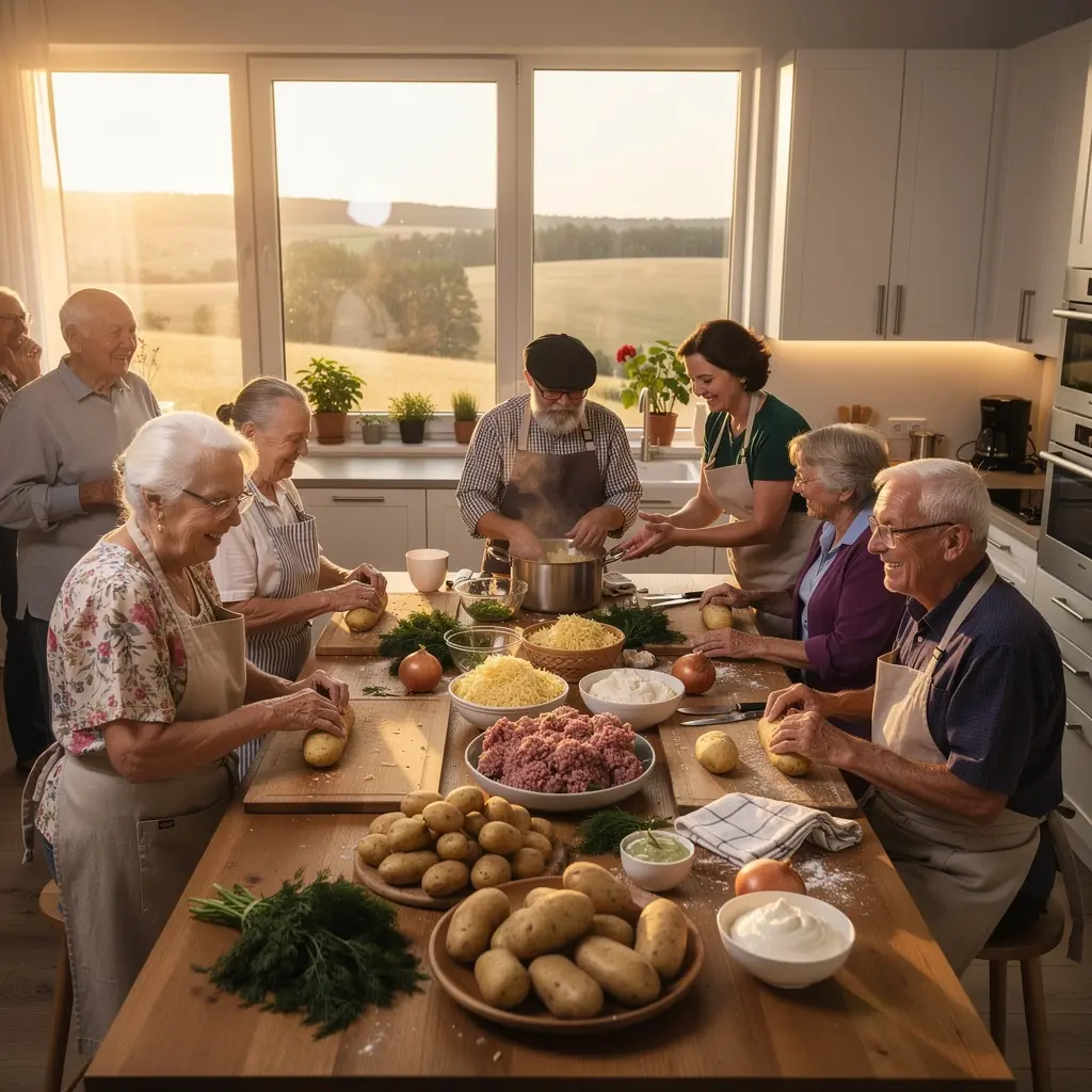 Senjorų grupė, besimokanti tradicinių lietuviškų šokių.